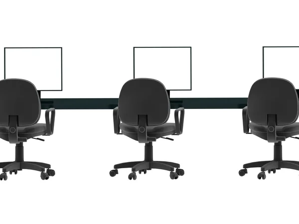 Arbeitsplatz. Laptops, Stühle, Tische 3d — Stockfoto