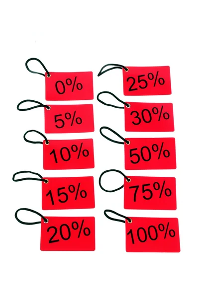 Different red tags with the percentage level — Stock Photo, Image