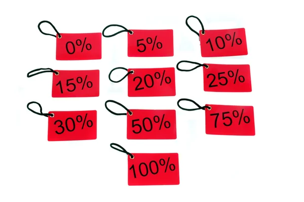 Different red tags with the percentage level — Stock Photo, Image