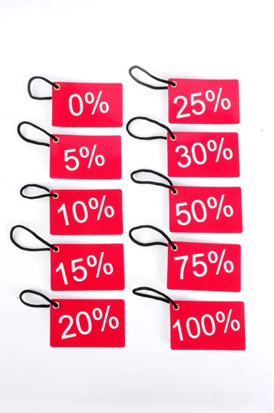 Diferentes etiquetas rojas con el nivel porcentual — Foto de Stock