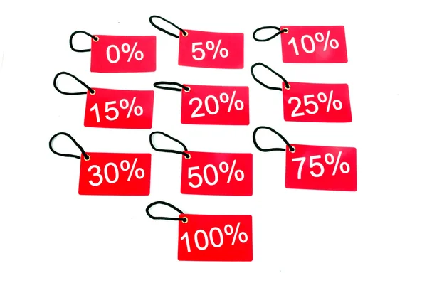 Olika röda Taggar med procentuell nivå — Stockfoto