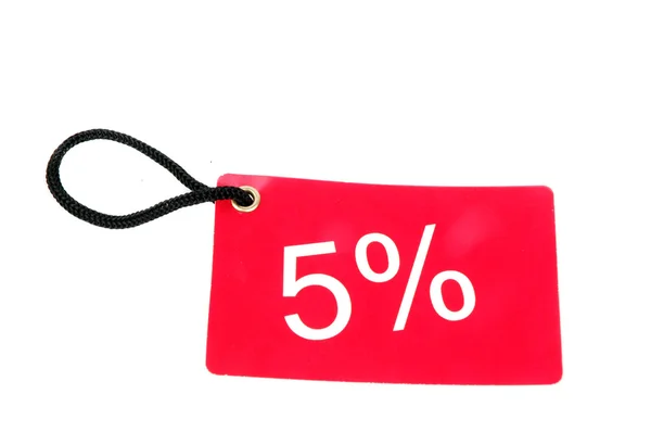 Five percent red paper tag — Stock Photo, Image