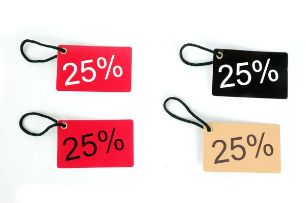 Four types of twenty-five percent paper tag — Stock Photo, Image