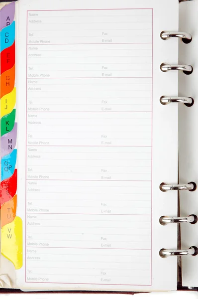 Lista de direcciones en el cuaderno — Foto de Stock