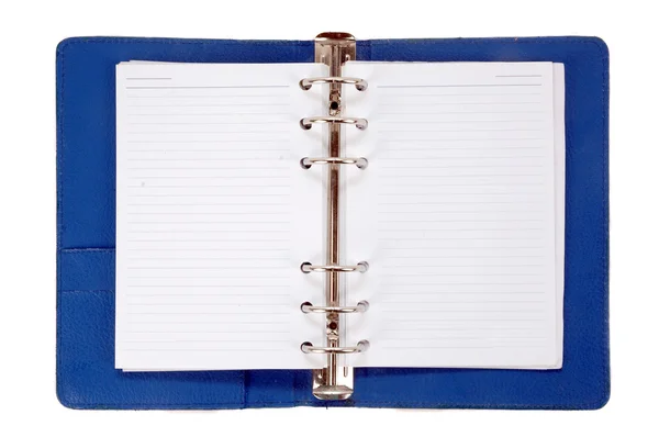 Otevřené modrý kožený zápisník — Stock fotografie