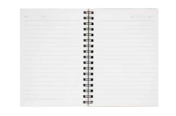 Um caderno com nervuras em branco aberto — Fotografia de Stock
