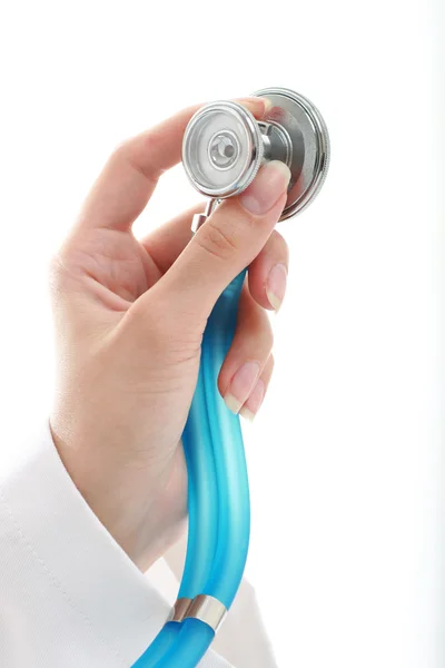 ¿Doctor? ¿Doctor? Estetoscopio azul en mano . —  Fotos de Stock