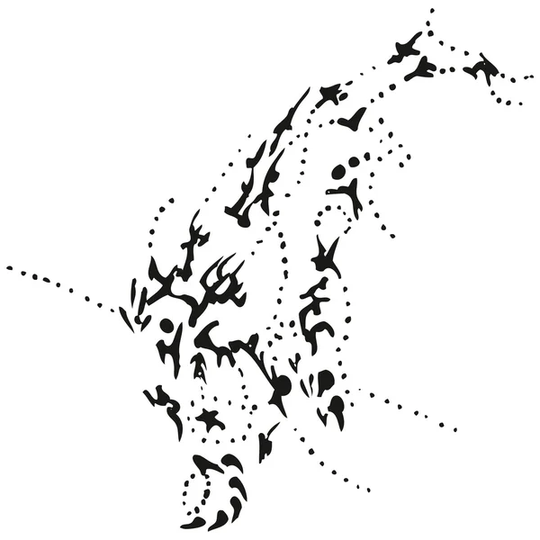 抽象的な様式化された B&W ダイビング クジラ — ストックベクタ