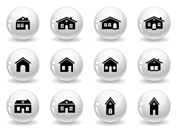 Botones web, iconos de casas y edificios — Vector de stock