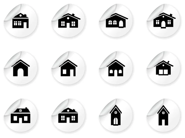 Klistermärken med hus och byggnader ikoner — Stock vektor