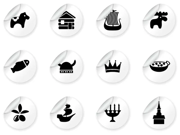 Stickers avec icônes suédoises — Image vectorielle