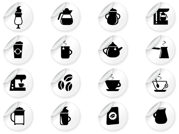 Pegatinas con iconos de café — Vector de stock