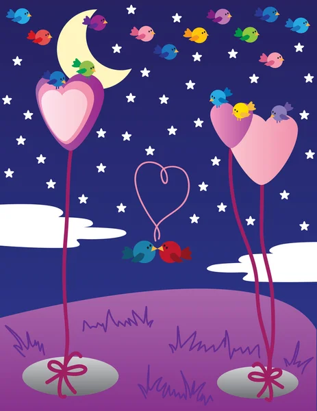 Les oiseaux de Saint-Valentin la nuit — Image vectorielle