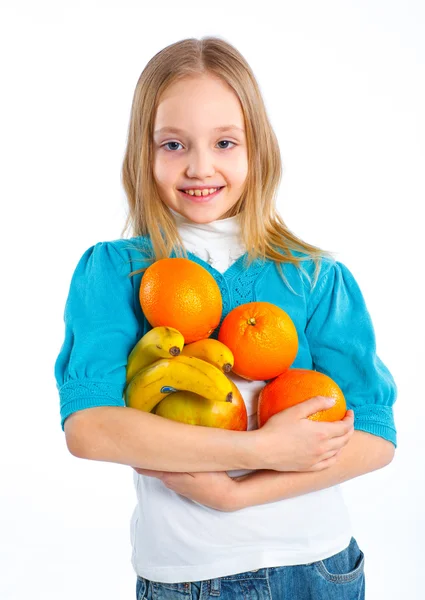 Menina bonito com frutas — Fotografia de Stock