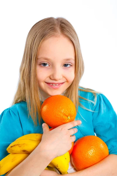 Aranyos kislány, a gyümölcs — Stock Fotó