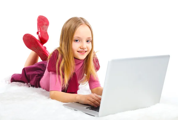 Young girl using notebook computer — Stock Photo, Image