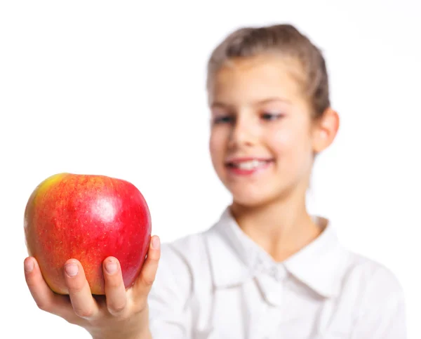 Retrato de menina bonito com maçã — Fotografia de Stock