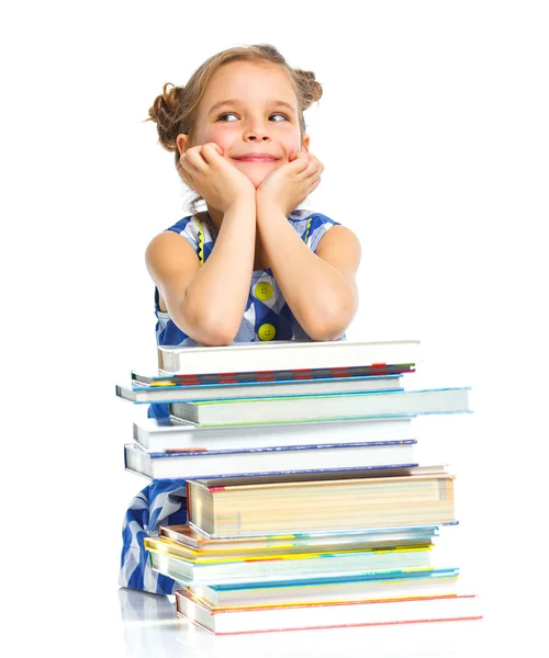 Educación - chica divertida con libros . —  Fotos de Stock