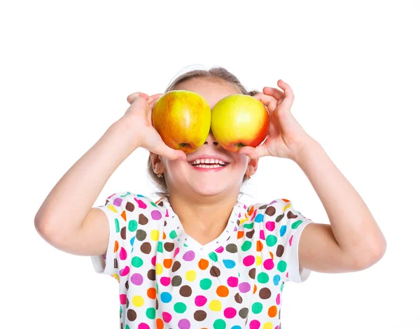 Retrato de niña feliz con manzana —  Fotos de Stock