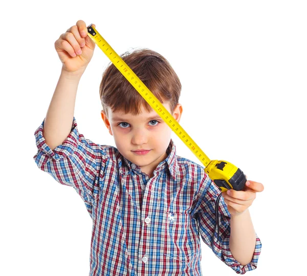 Cute boy with a building roulette — Stock Photo, Image
