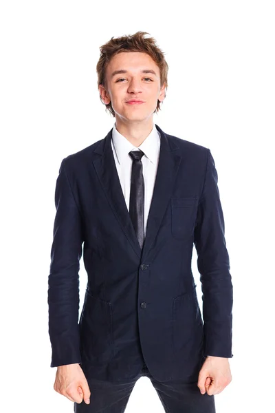 ビジネス スーツの 10 代の少年 — ストック写真