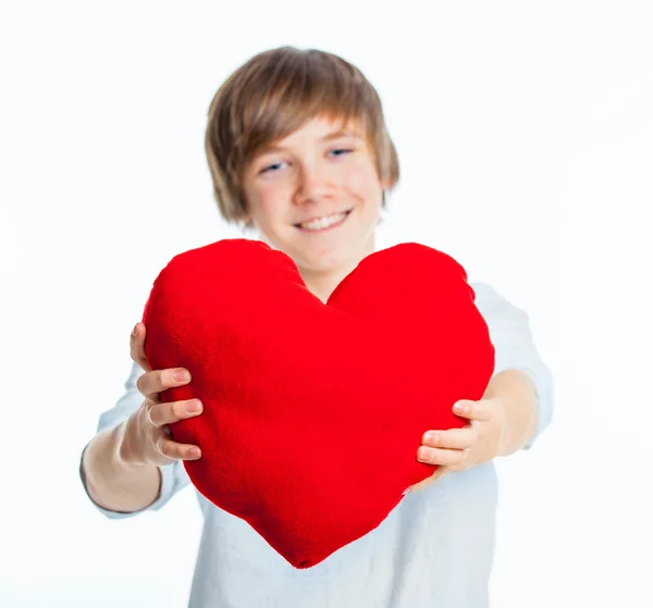Boy with red heart — Stock Photo, Image