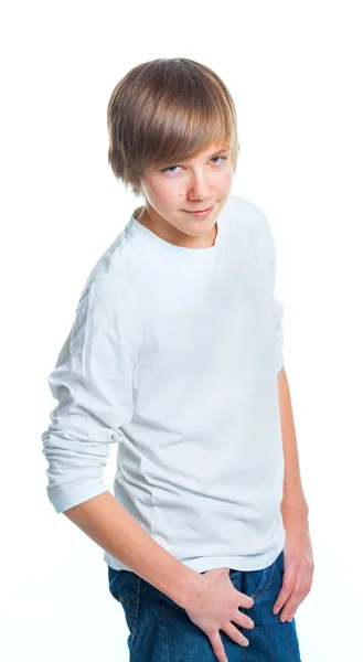 Jovem menino bonito em branco — Fotografia de Stock