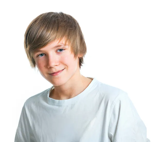 Portrait of young beautiful boy in white — Stock Photo, Image