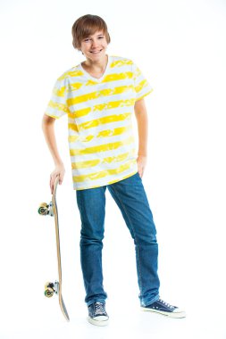 Blond boy with skateboard clipart