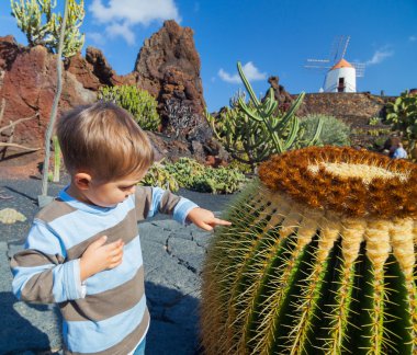 Boy with cactus clipart