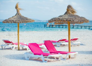 Chairs and umbrella on the beach clipart