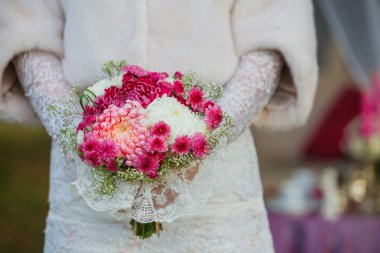 Bride holding wedding bouquet clipart