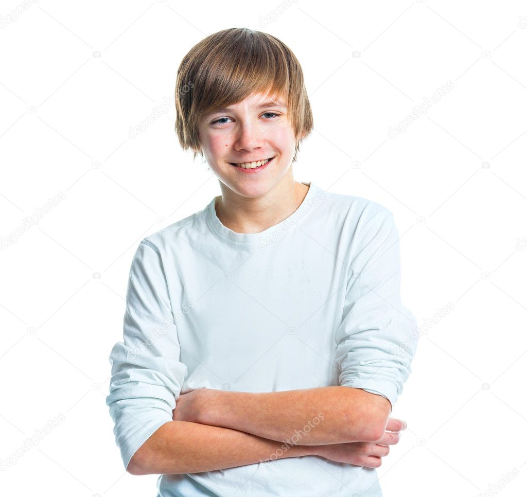 Portrait of young beautiful boy in white