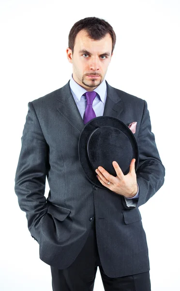 Porträtt av en affärsman med hatt — Stockfoto