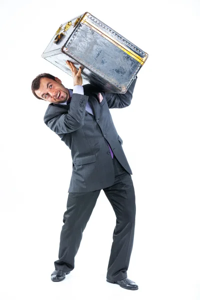 グランジの建設の背景obchodní muž s velkým starý kufr — Stock fotografie