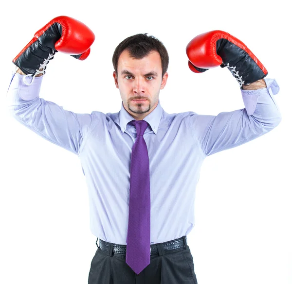 Liikemiehen muotokuva punaisissa nyrkkeilyhanskoissa — kuvapankkivalokuva