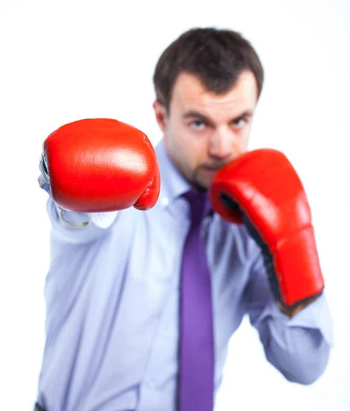 Portrét muže podnikání v červené Boxerské rukavice — Stock fotografie