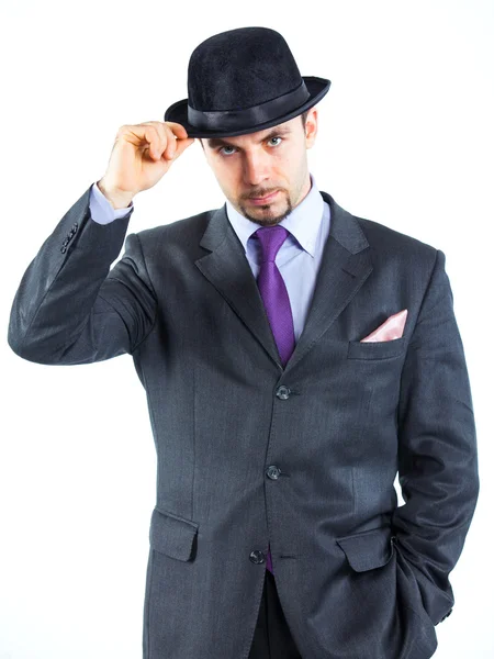 Portréja egy üzletember, kalap — Stock Fotó