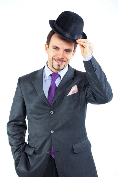Portrét muže podnikání s kloboukem — Stock fotografie