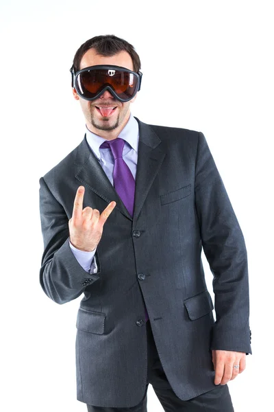Ritratto di un uomo d'affari con gli occhiali da sci — Foto Stock