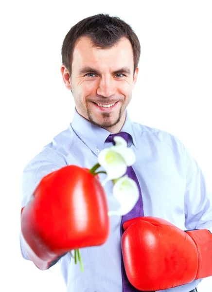 一个商人在红色拳击手套的肖像 — 图库照片