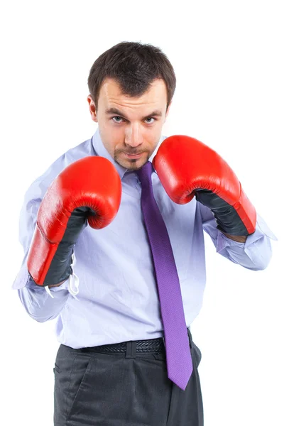 赤いボクシング用グローブにビジネスの男の肖像 — ストック写真