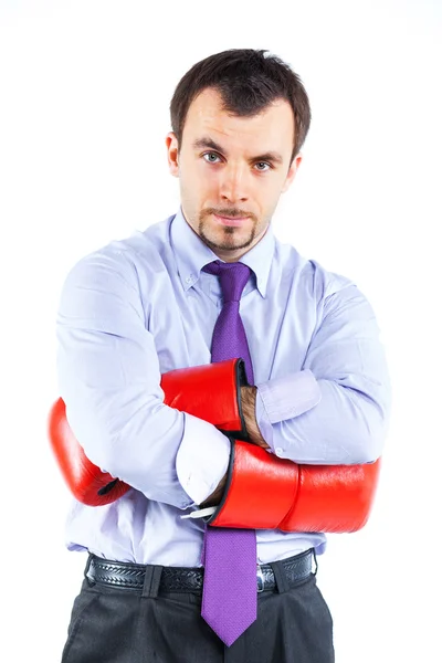 Portrét muže podnikání v červené Boxerské rukavice — Stock fotografie