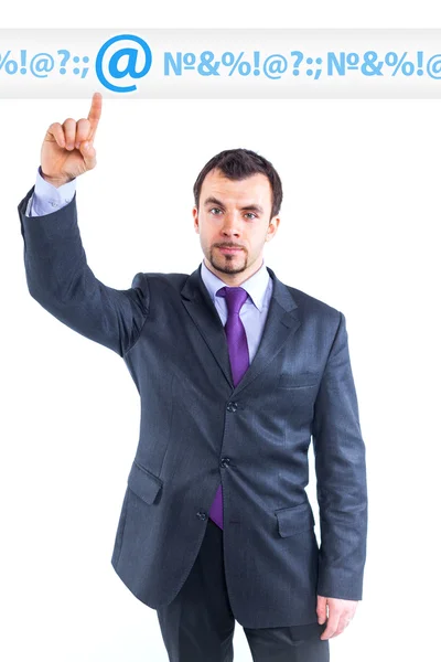 Business man pointing to internet graph — Stockfoto