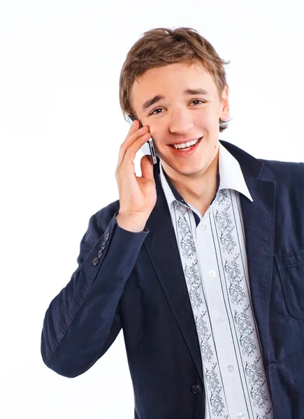 Handsome man portrait talking at the cell phone — Stock Photo, Image