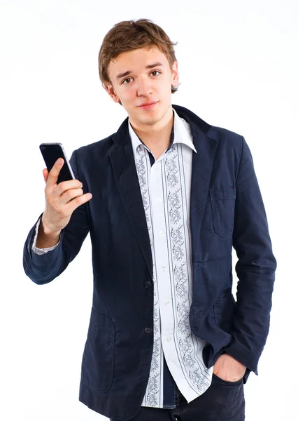 Portret przystojny mężczyzna rozmowy na telefon komórkowy — Zdjęcie stockowe