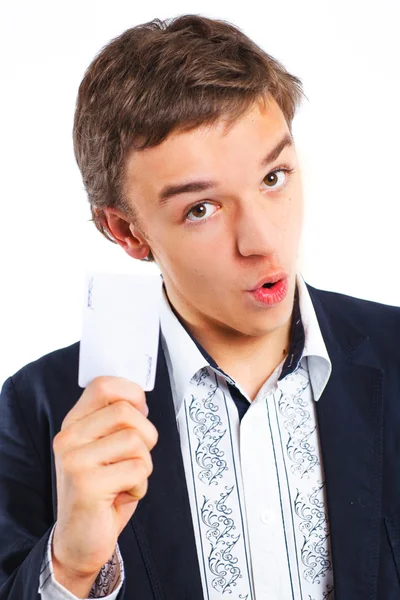 Young boy with a joker — Stock Photo, Image