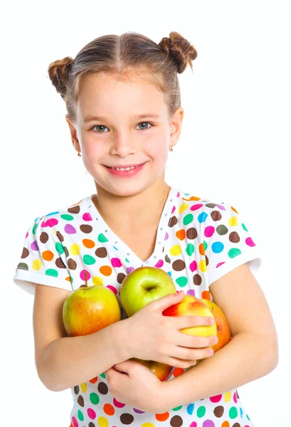 Portret szczęśliwy dziewczyna z jabłkiem — Zdjęcie stockowe