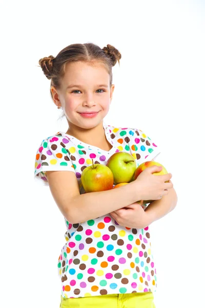 Apple との幸せな女の子の肖像画 — ストック写真
