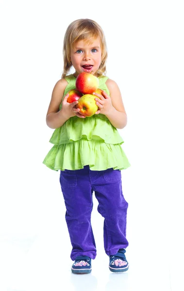 Chica feliz con manzanas — Foto de Stock